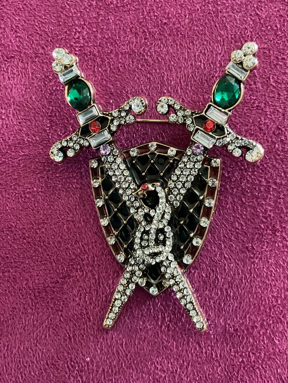 Big Game of Thrones Sword & Shield Medieval Crest Snake Jewel Dragon Brooch